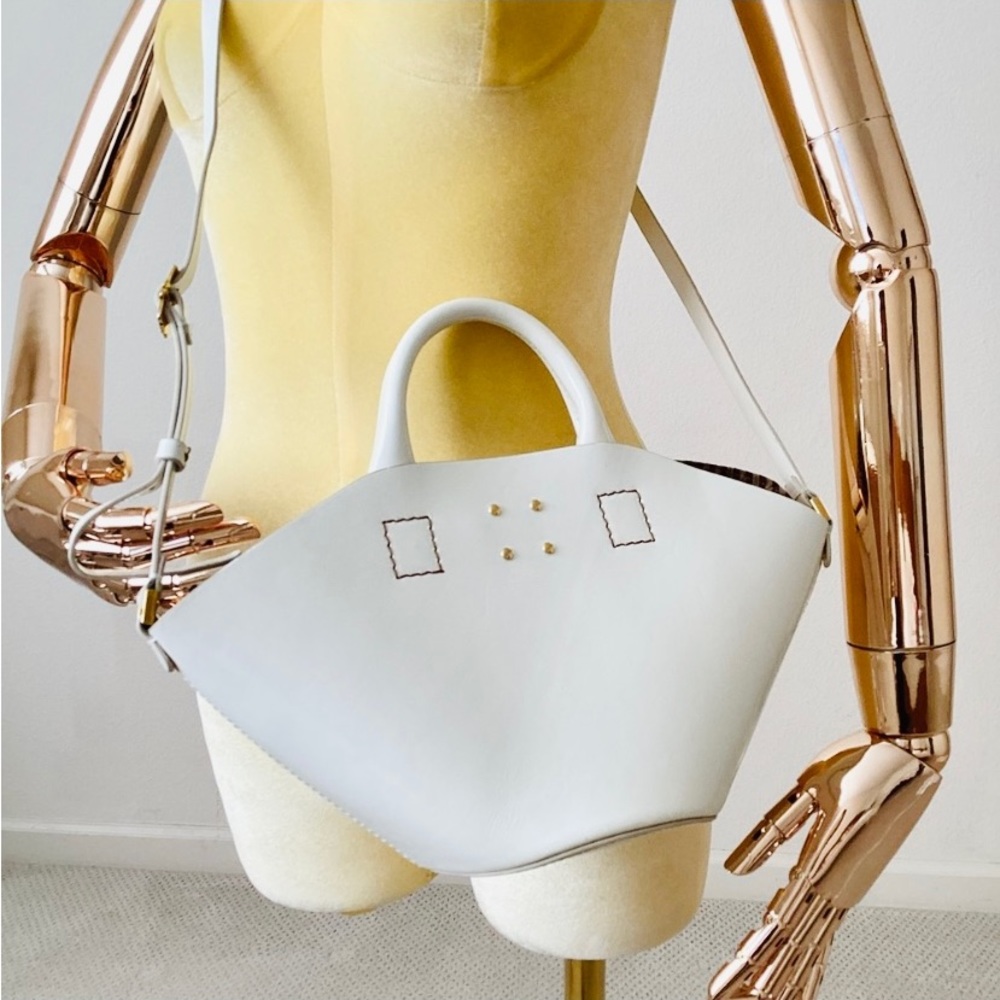 Trademark White Patent leather bucket Tote Crossbody Bag